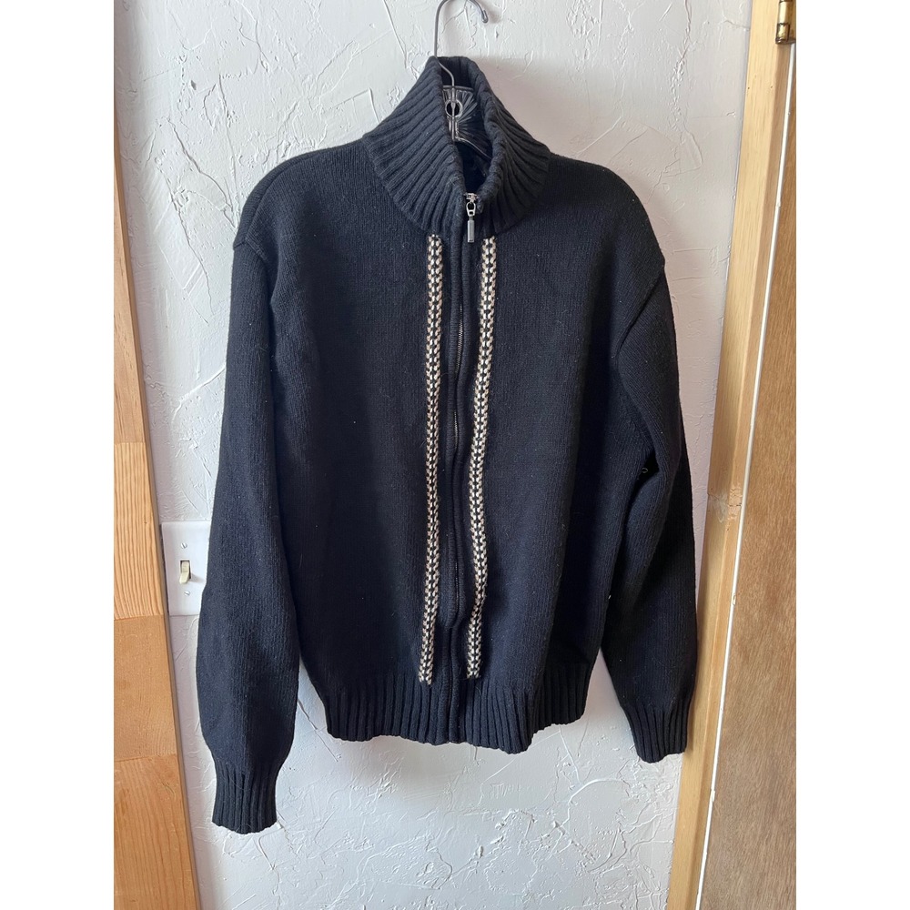 Hugo Boss Mens Black Virgin Wool Full Zip Mock Neck Sweater Made in Italy H21200